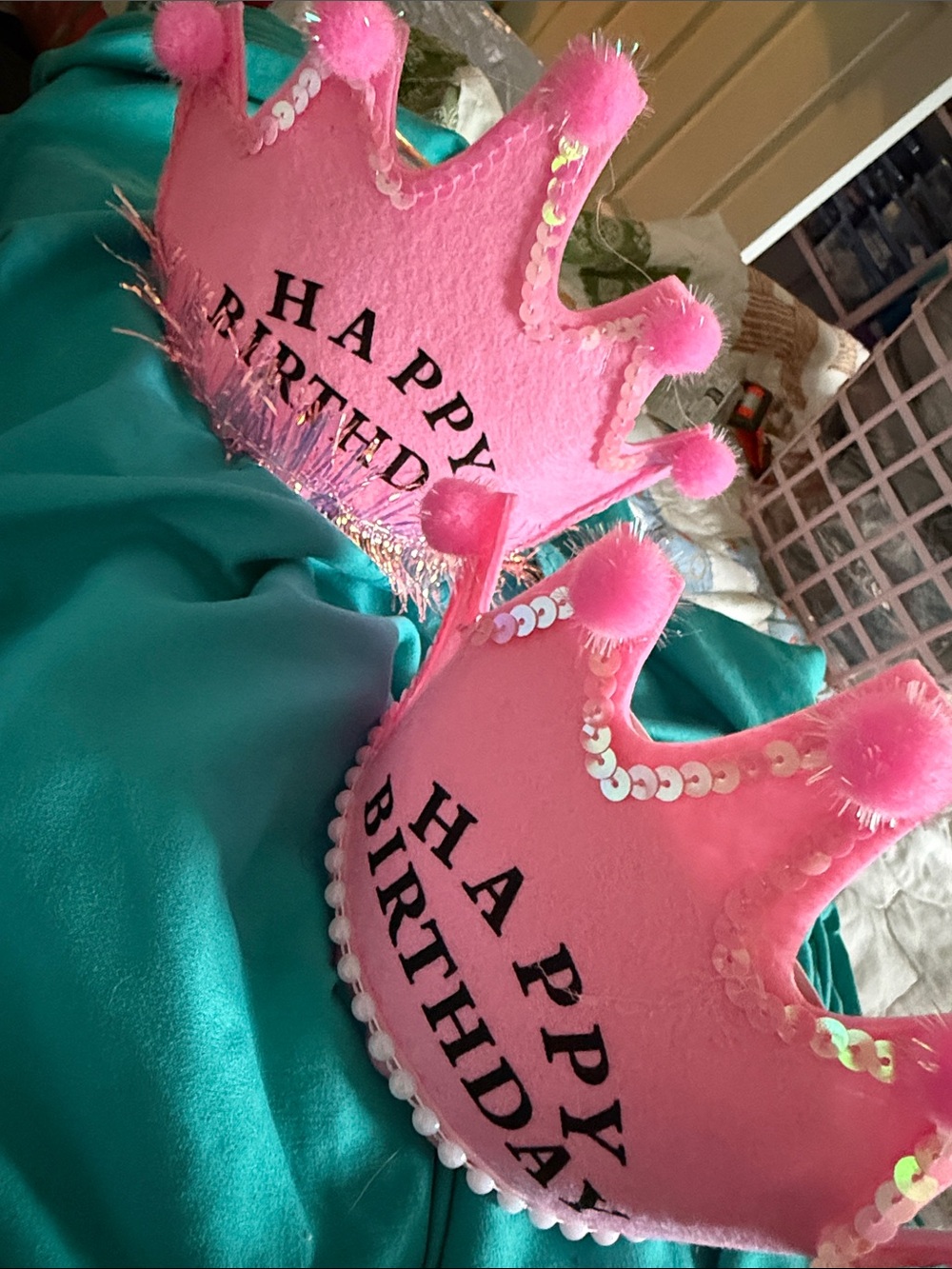 NWT Happy Birthday Felt crown headband kids/adults  fringe or pearls 4 of each